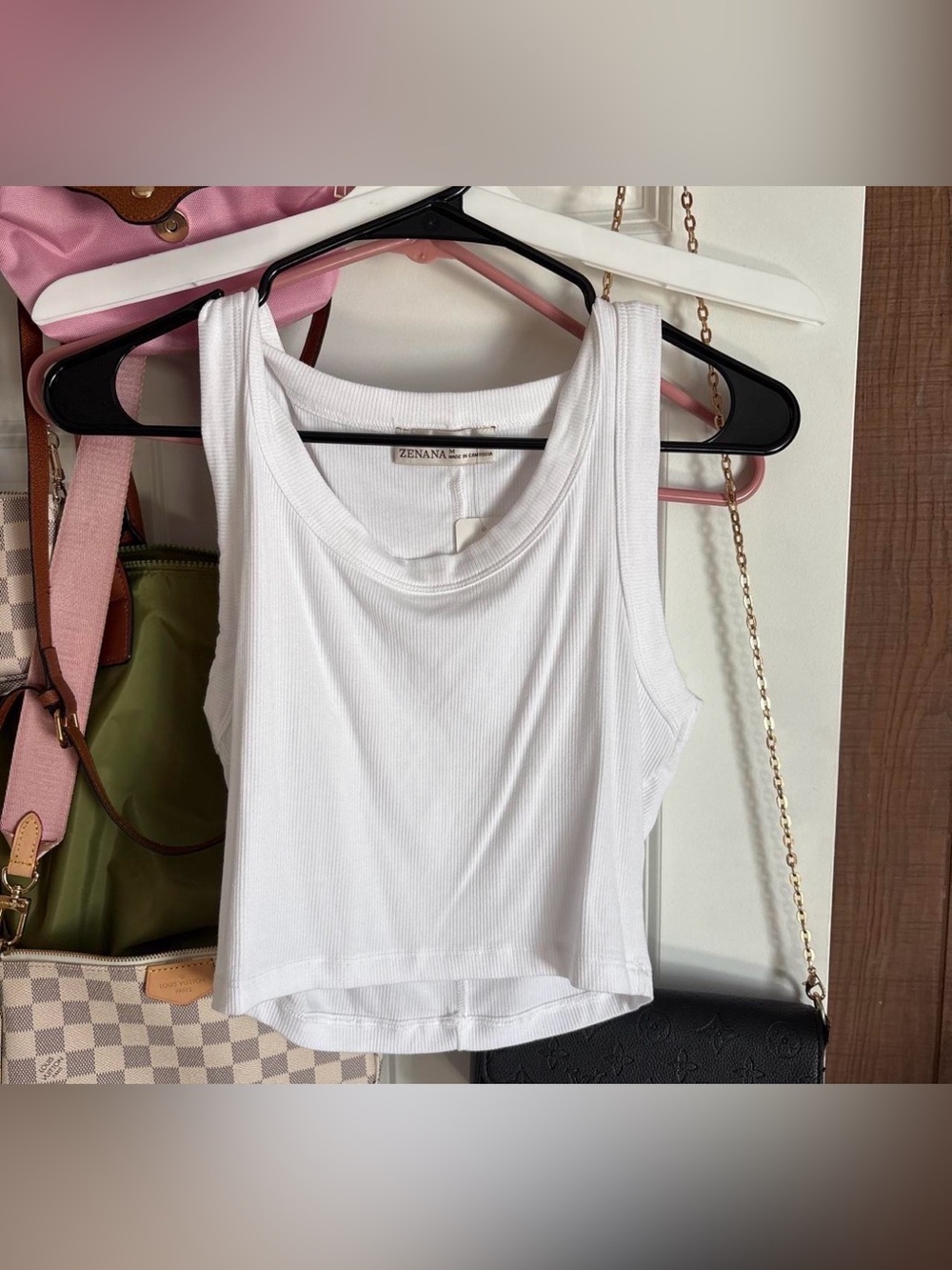 Zenana Outfitters White Ribbed Scoop Crop Tank